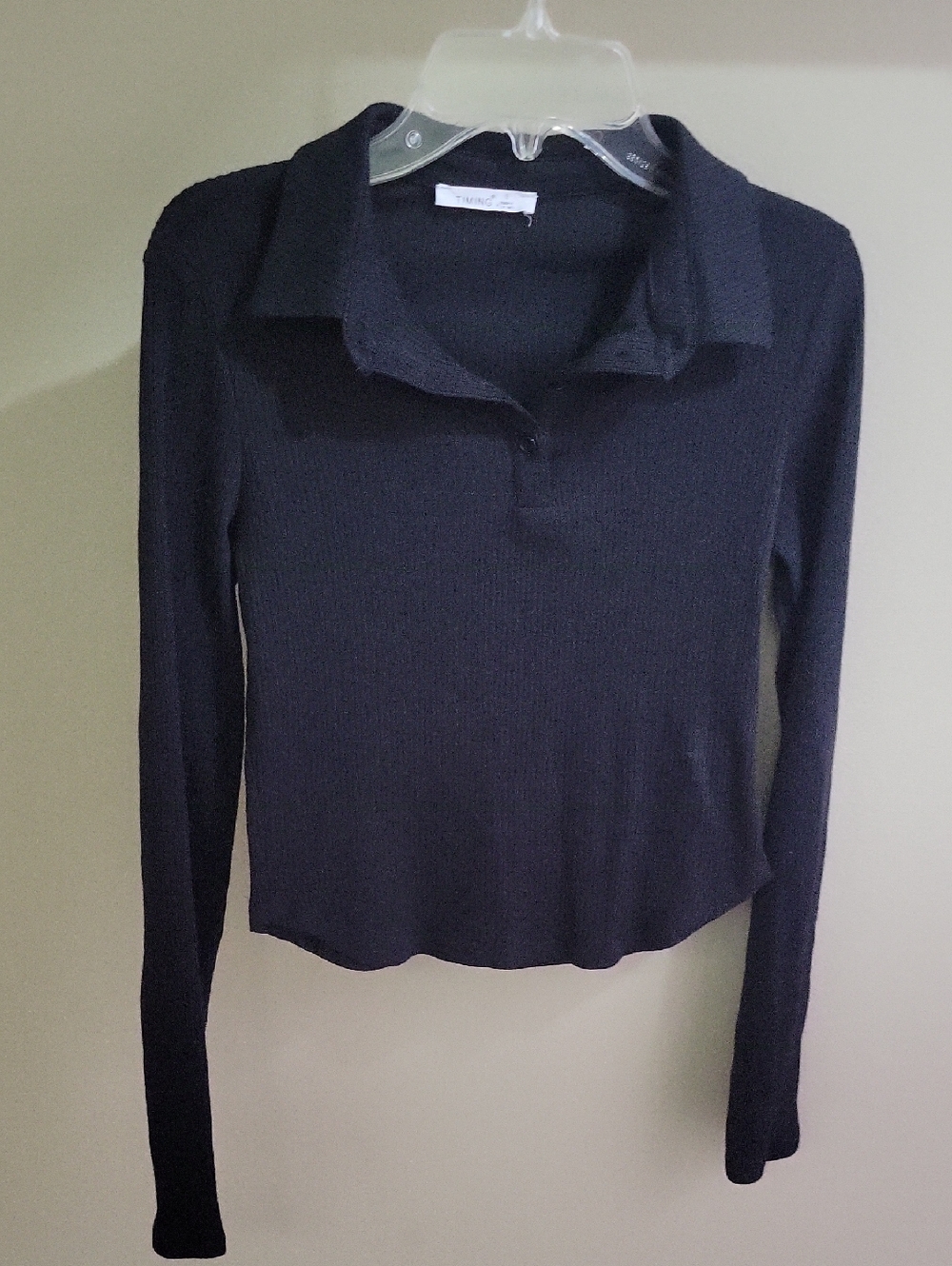 Long-Sleeve Black Polo Knit Top